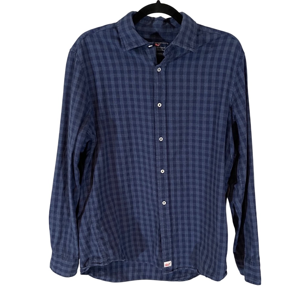 Vineyard‎ Vines Mens Blue Cotton Cashmere Cooper Shirt Classic Fit Gingham M